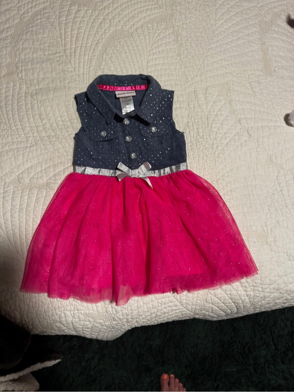 Sparkle Denim Top & Fuchsia Tulle Skirt Dress